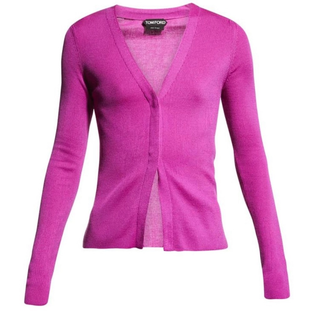 TOM FORD Rib-Knitted Cashmere Cardigan - Fuchsia